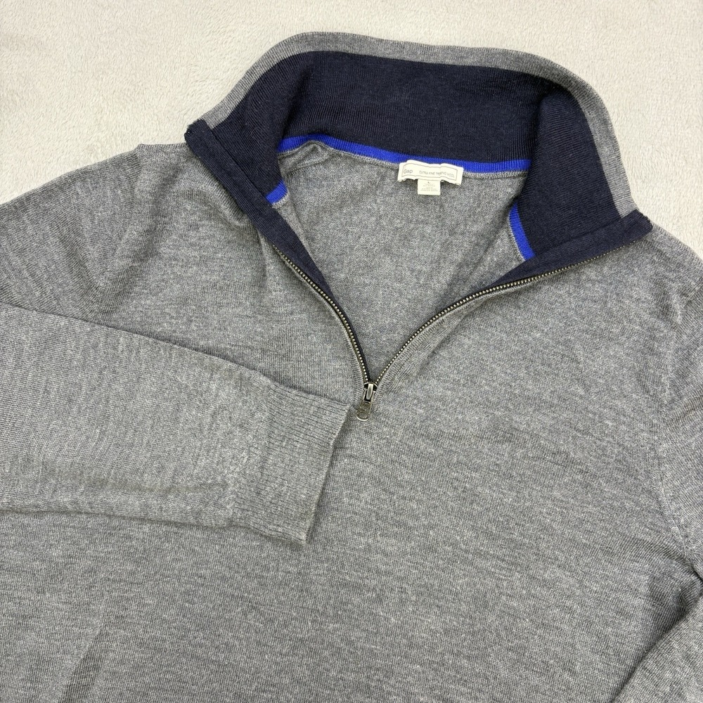 Gap 1/4 Zip Mens Large Gray 100% Extra Fine Merino Wool Sweater Old Money Preppy
